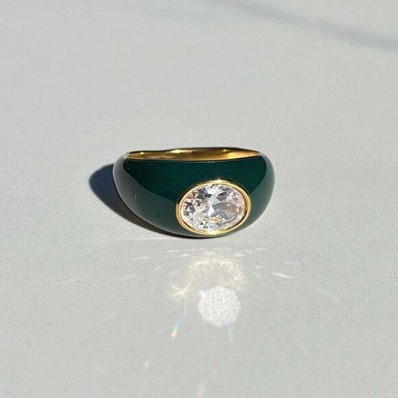 New! “Andy” Dark Green Enamel Ring - Picture 1 of 3